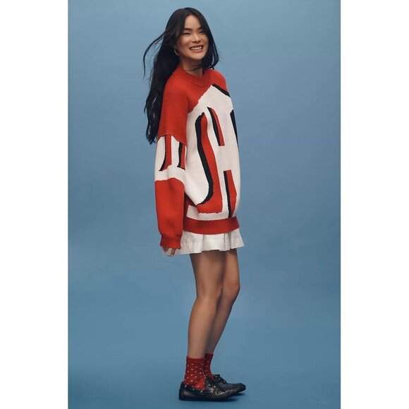 NWT Size XL - Anthropologie Oversized Graphic Monogram Sweater (NWT US$ 158) - Picture 1 of 16